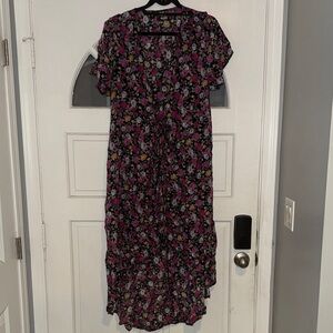 Floral Black Maxi front tie Dress